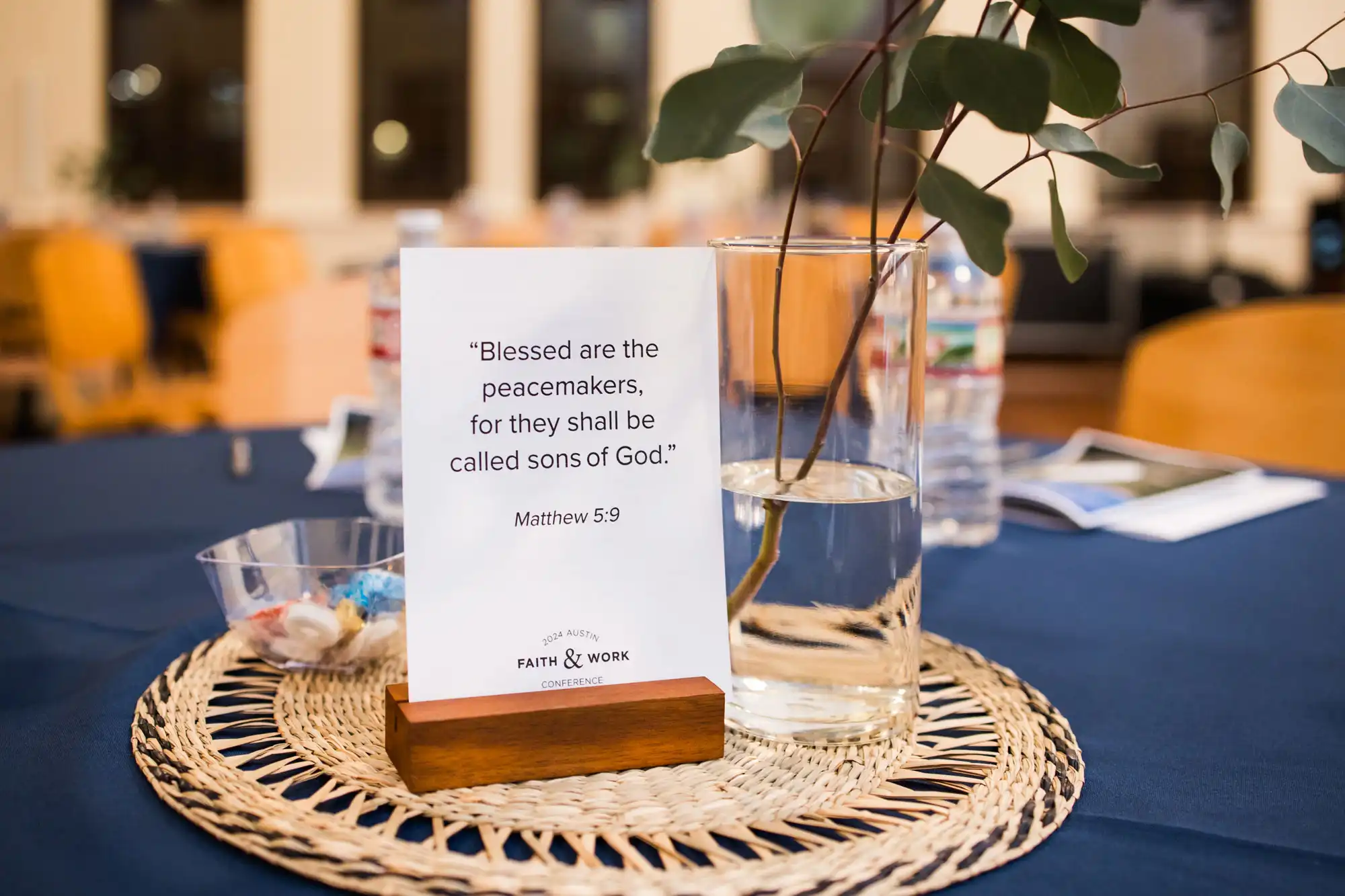 Table sign for Austin Center for Faith and Work Gathering
